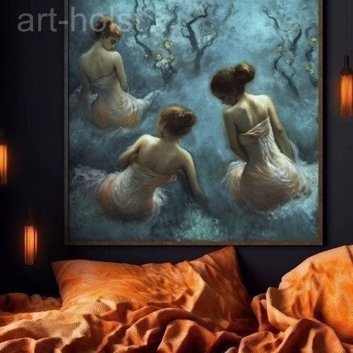 Картина известного художника с танцовщицами в интерьере спальни картинка