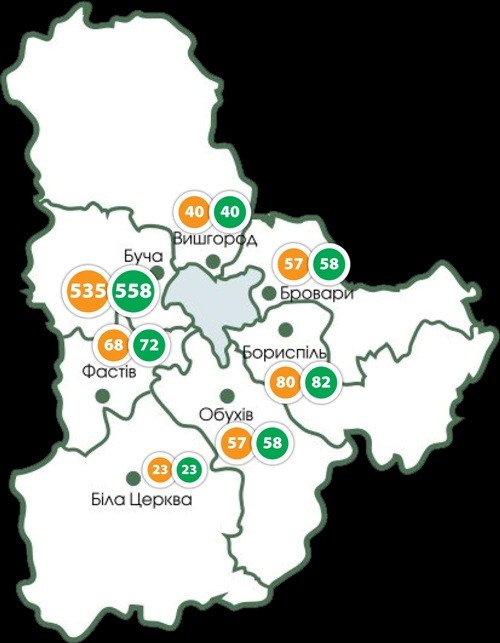 карта/мапа кількості новобудов на київщині у 2025 році, картинка