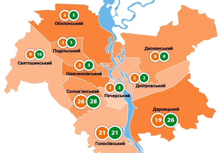 карта количества коттеджных городков Киева-2025, картинка