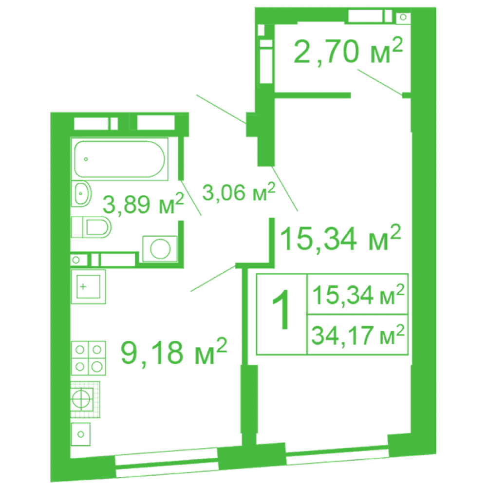 Фото: «Счастливый на Яблоневой» ЖК - 1-комнатная