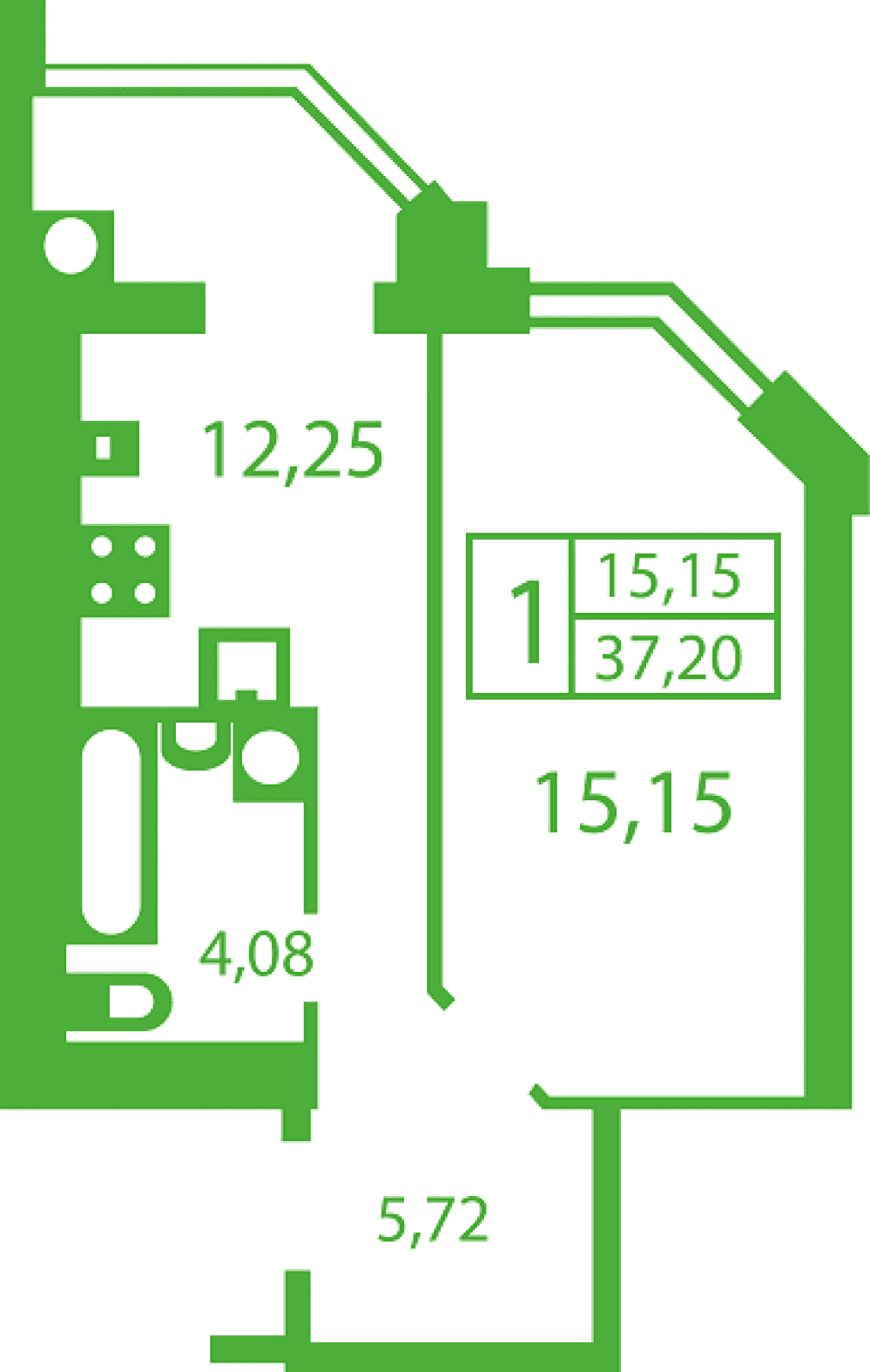 Фото: «Счастливый на Яблоневой» ЖК - 1-комнатная
