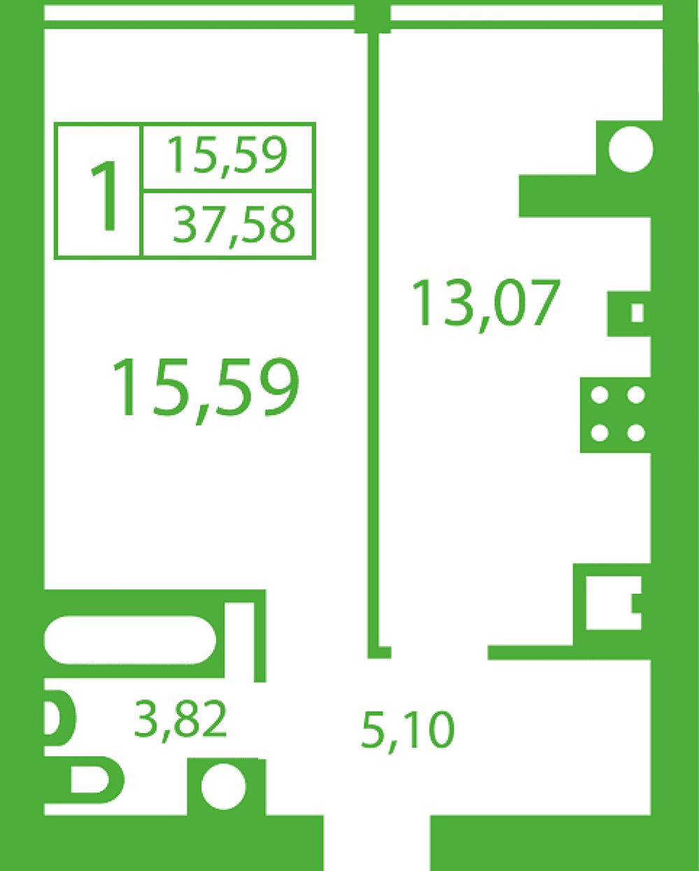 Фото: «Счастливый на Яблоневой» ЖК - 1-комнатная