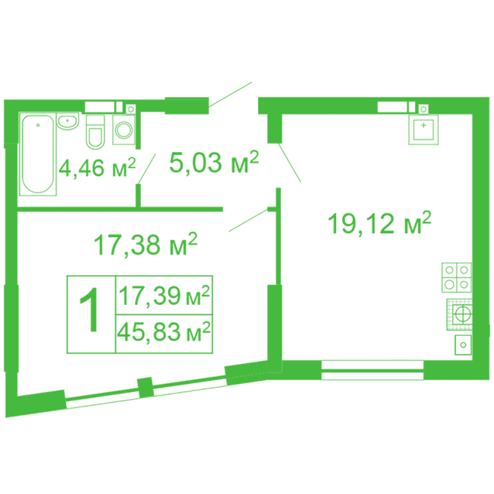 Фото: «Счастливый на Яблоневой» ЖК - 1-комнатная