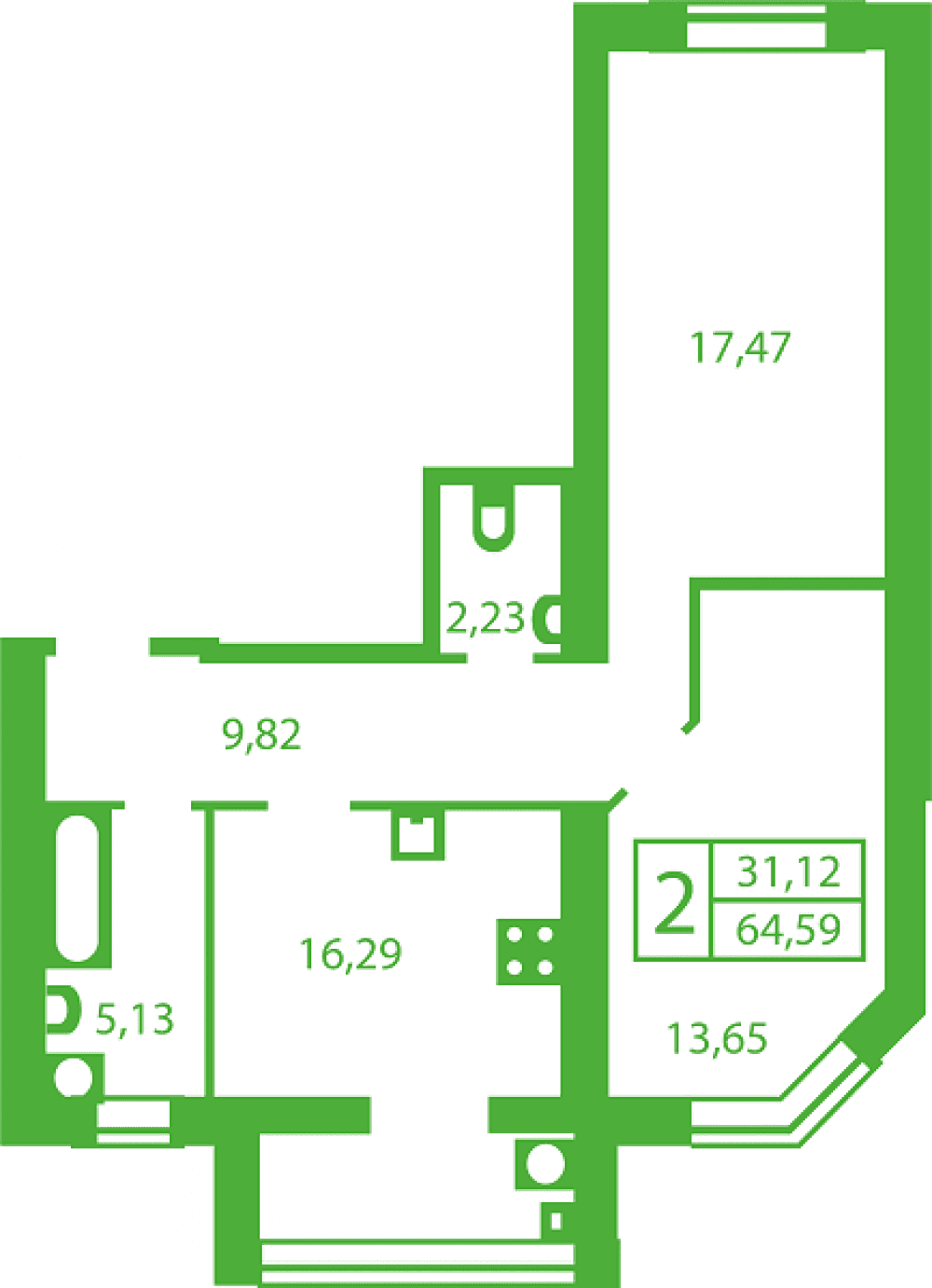 Фото: «Щасливий на Яблуневій» ЖК - 2-кімнатна