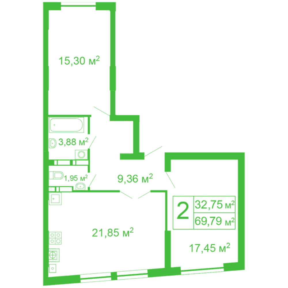 Фото: «Счастливый на Яблоневой» ЖК - 2-комнатная