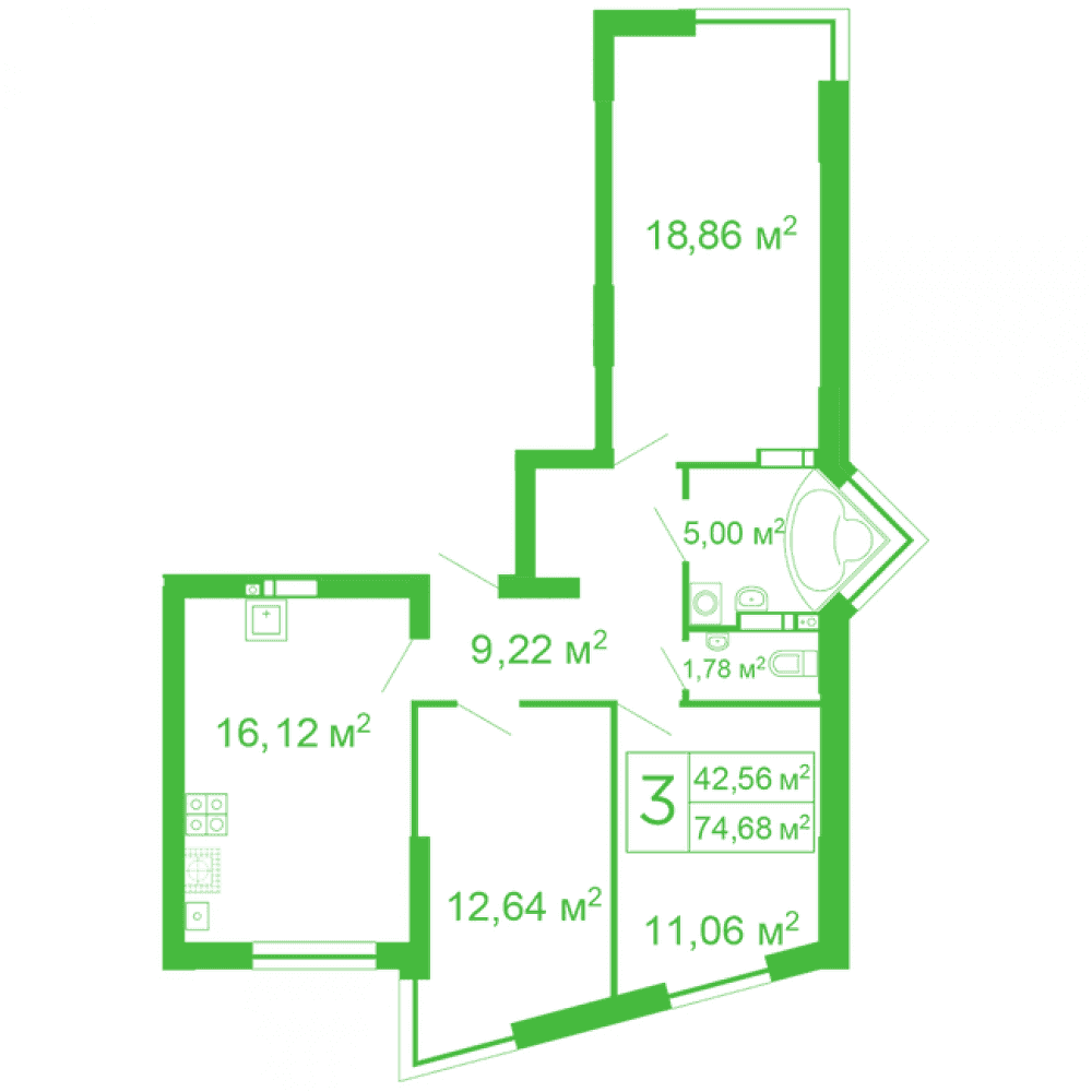 Фото: «Счастливый на Яблоневой» ЖК - 3-комнатная